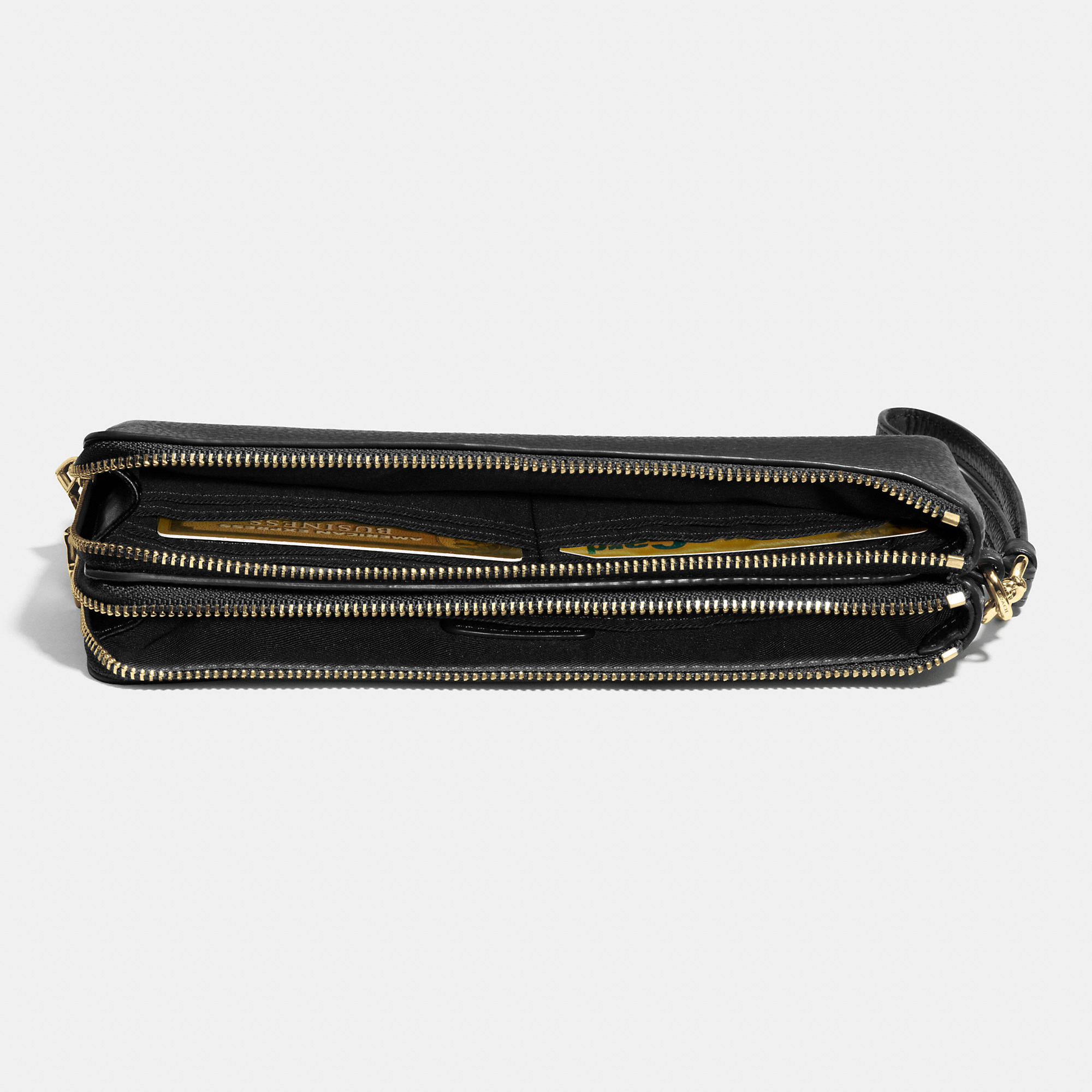 Portable Multi-Function Coach Double Zip Wallet In Pebble Leather